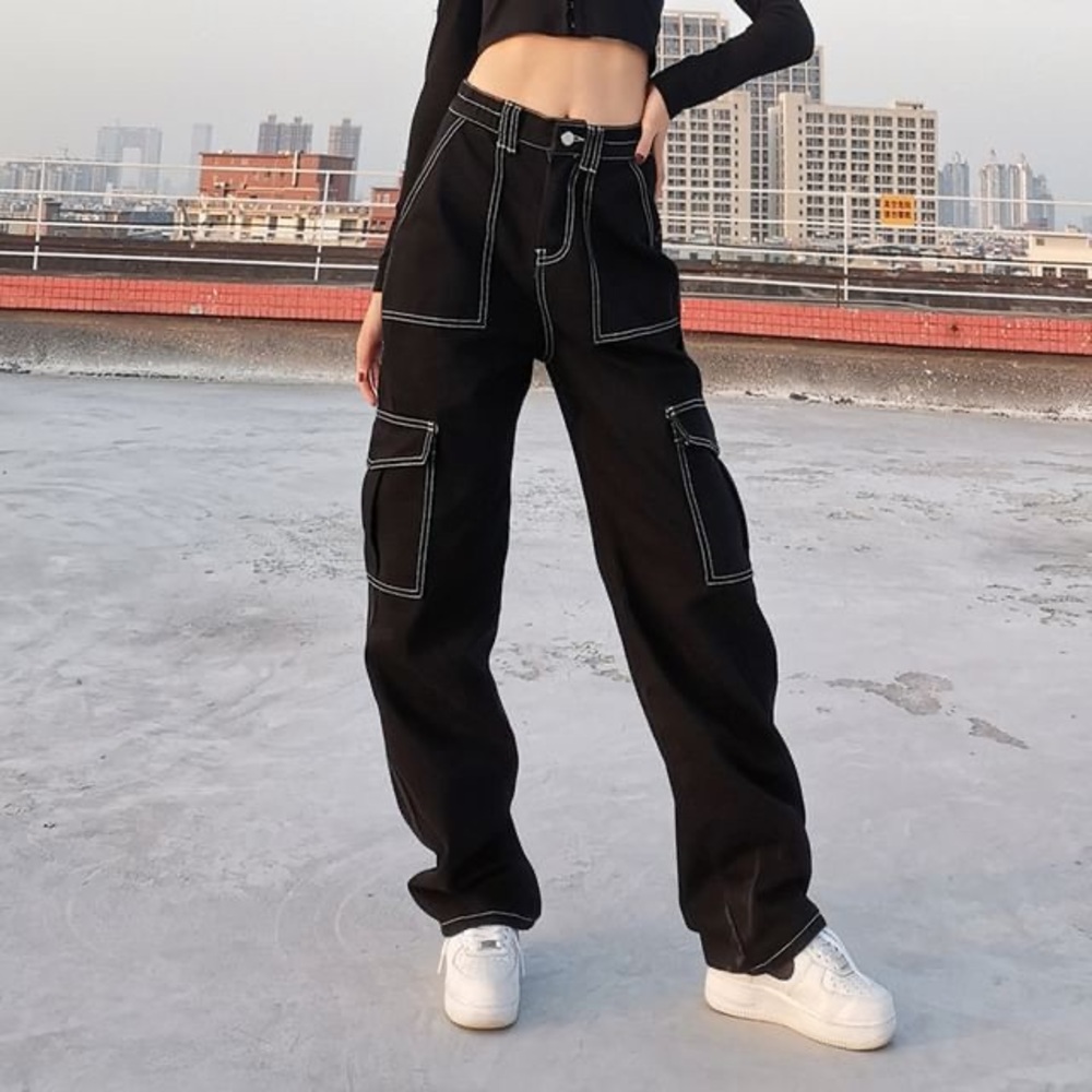 BrickBlack High Waist Contrast Stitch Straight Leg Jeans